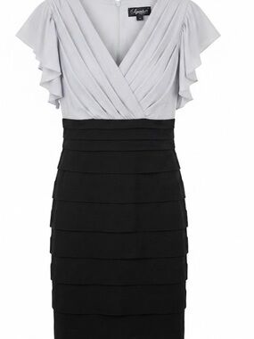 Signature by Sangria Two-Tone Flutter Sleeve Dress in Light Gray and Black